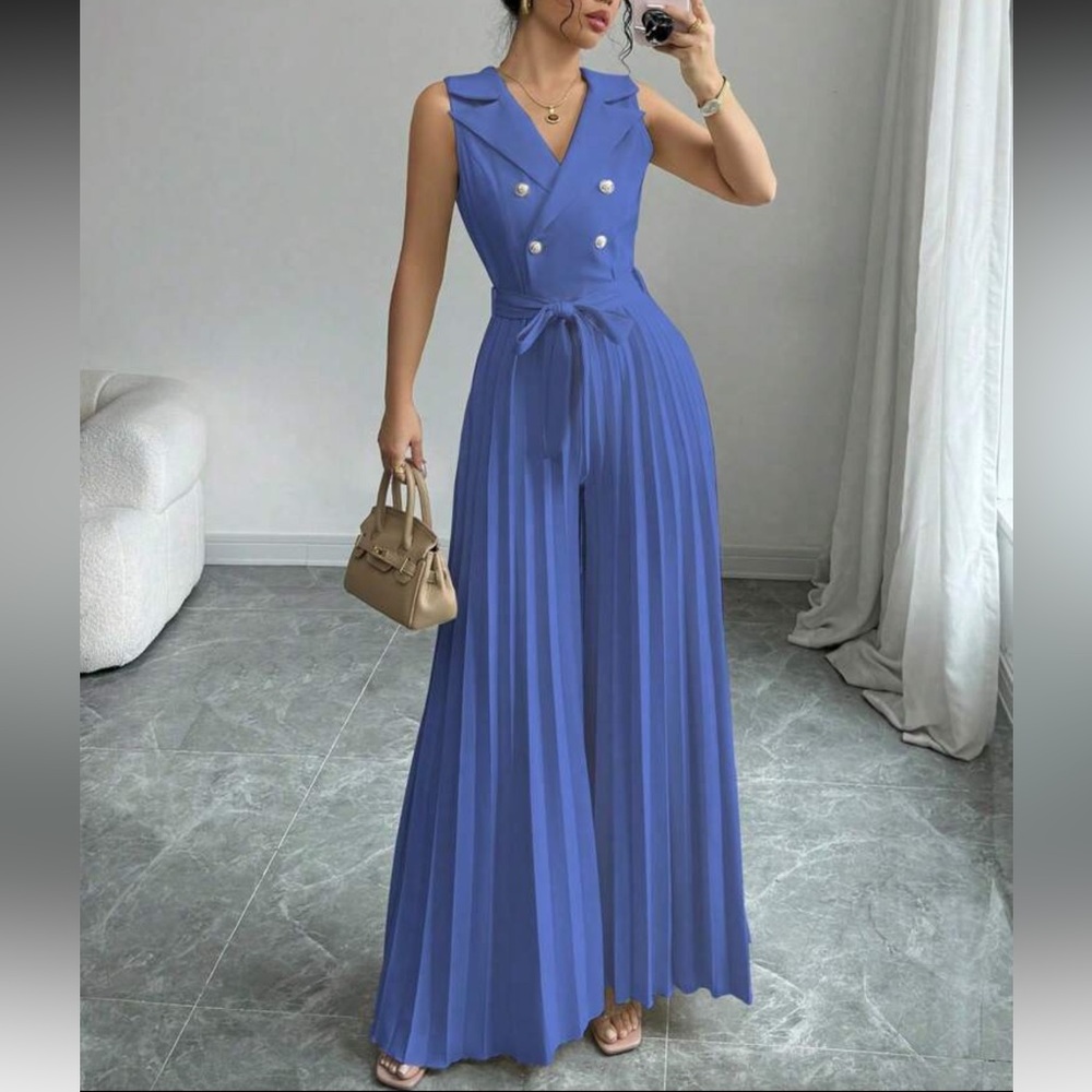 Elegant Blue Sleeveless Jumpsuit